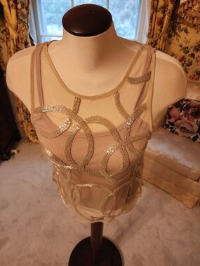 Costa Blanca Sheer Beaded Tank in Nude